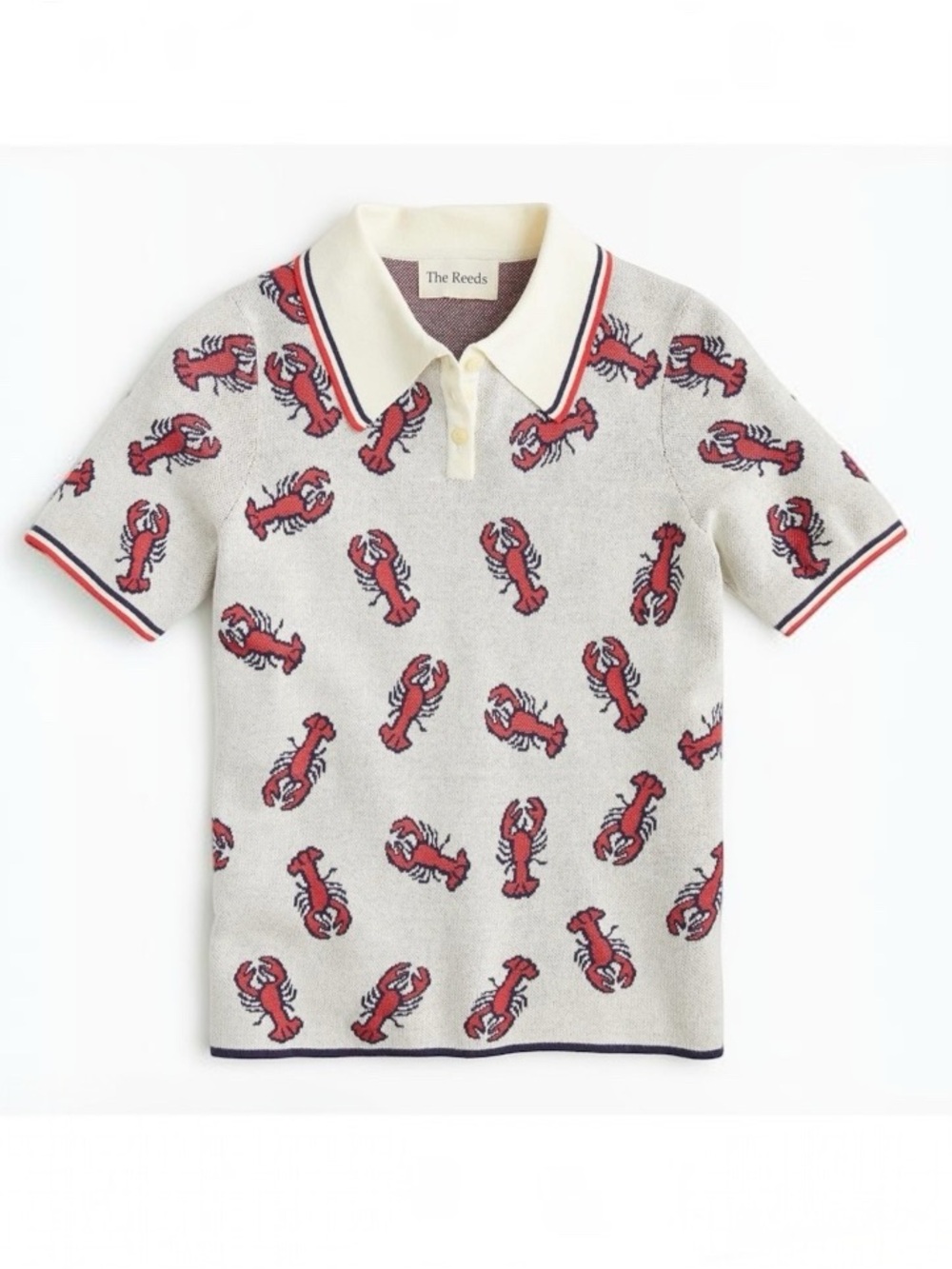 The Reeds X J Crew Lobster Print Knit Polo Top NWT